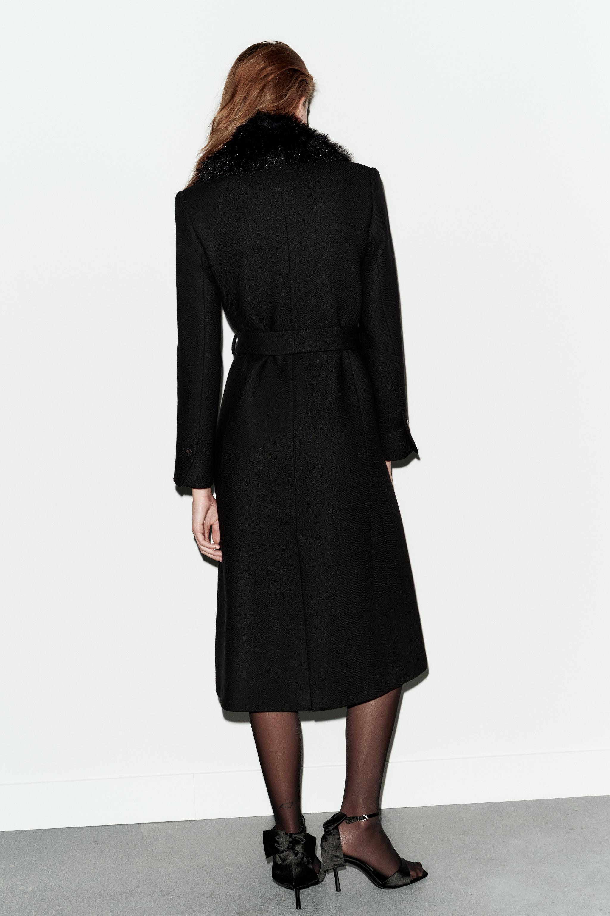 WOOL COAT WITH FAUX FUR COLLAR AND BELT | Zara UK