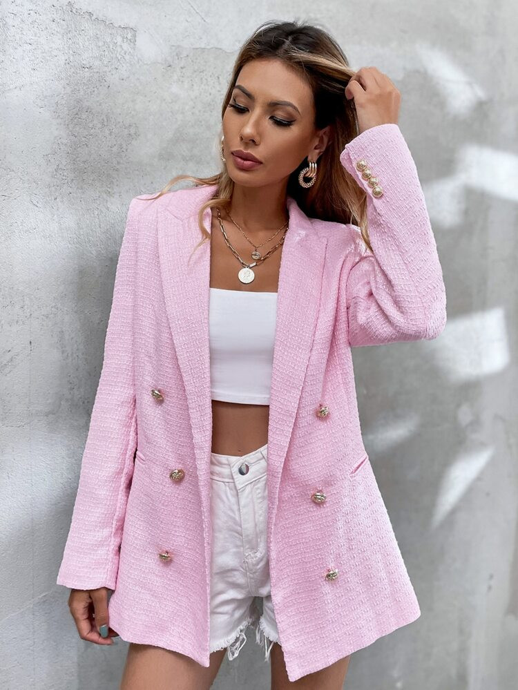 Einfarbiger, zweireihiger Blazer | SHEIN