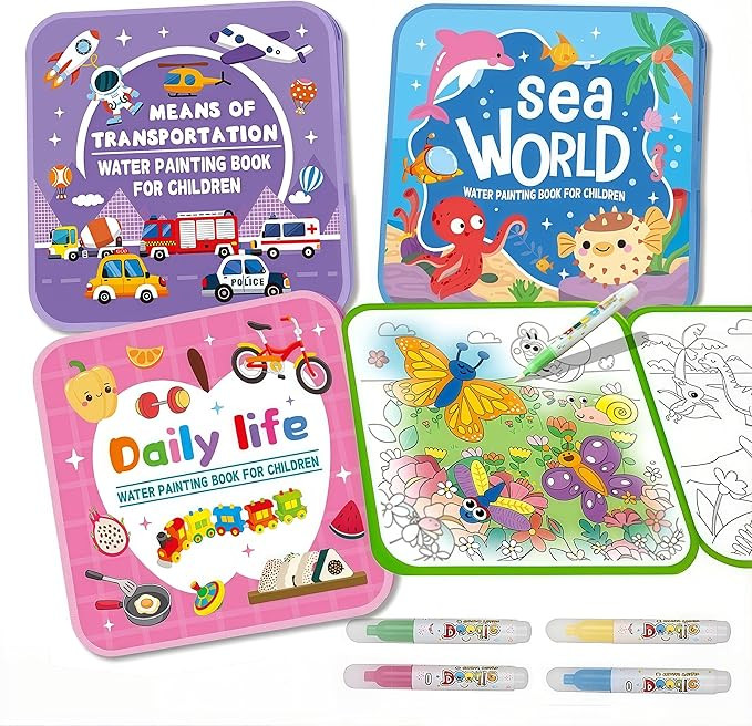 Water Painting Book for Kids - 4 Pack Magic Water Coloring Book with Water Pen Themes - Mess Free... | Amazon (US)