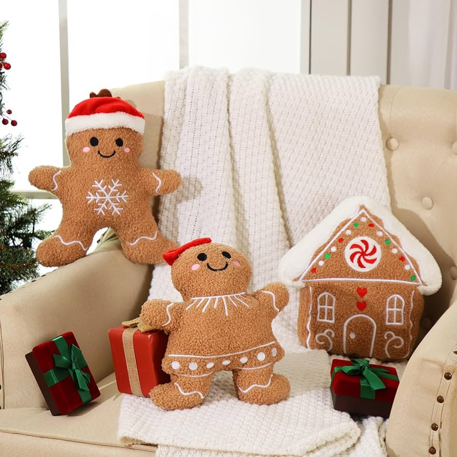 Konohan 3 Pcs Christmas Gingerbread Pillows House Man Throw Pillows Stuffed Gingerbread Shaped Pi... | Amazon (US)