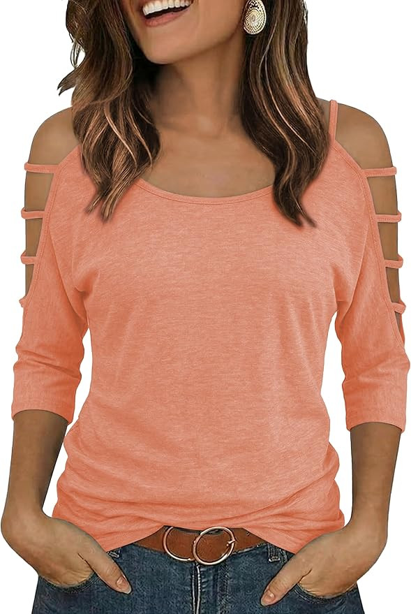 Jar of Love Women's Cold Shoulder Tops 3/4 Sleeve Sexy Going Out T-Shirts for Women Casual Tunic ... | Amazon (US)