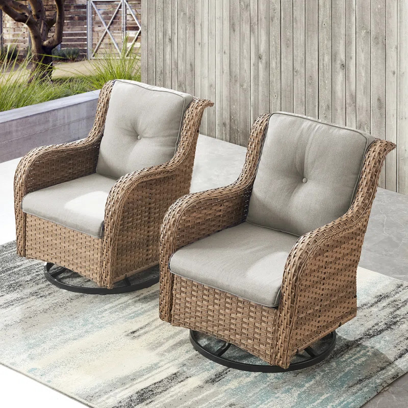 Ashawn Wicker Outdoor Swivel Rocker Chair with Cushions | Wayfair North America