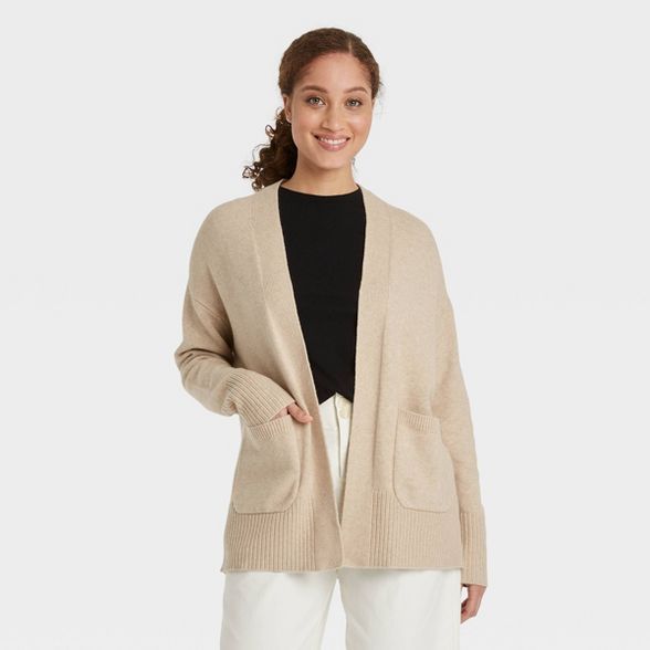 Women&#39;s Open-Front Cardigan - A New Day&#8482; Oatmeal Heather M | Target