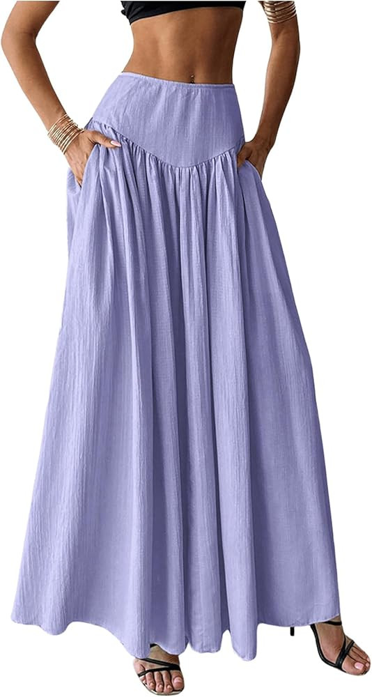 Milumia Women's Pleated Flowy Long Skirts High Waist Maxi Skirt with Pocket | Amazon (US)