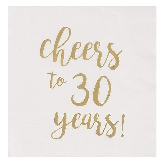 Gold Foil Cheers to 30 Years White Cocktail Paper Napkins (5 x 5 In, 50 Pack) | Amazon (US)