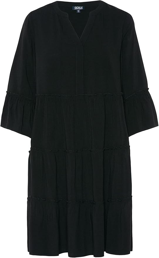 SOCCX Damen Unifarbenes Tunika-Kleid mit Volants | Amazon (DE)