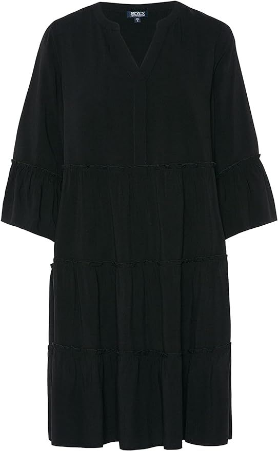 SOCCX Damen Unifarbenes Tunika-Kleid mit Volants | Amazon (DE)