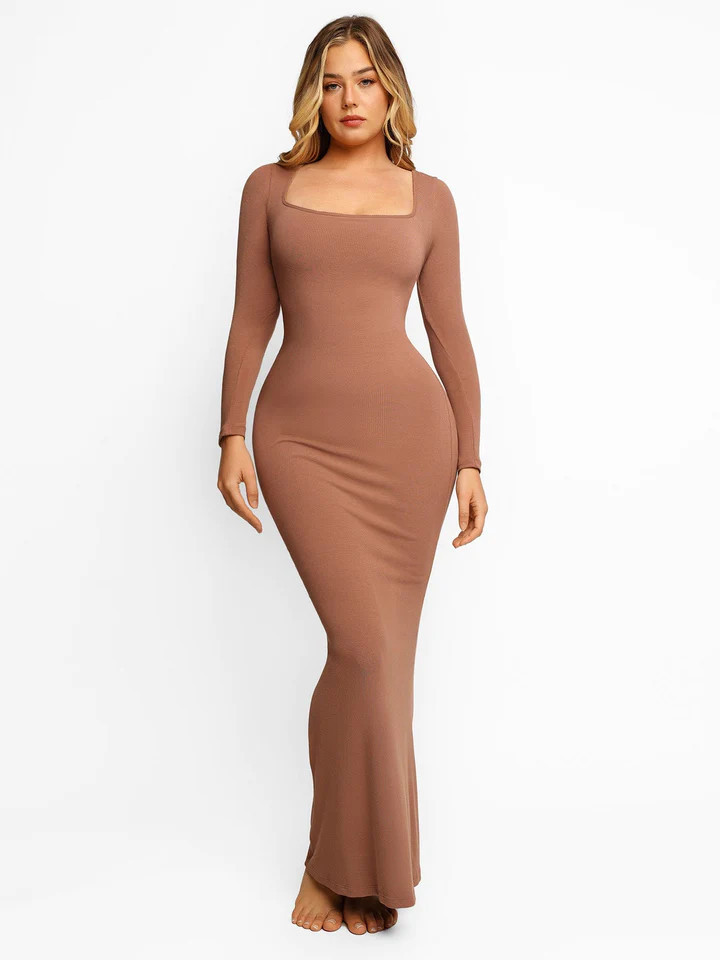 Built-In Shapewear Long Sleeve Maxi Lounge Dress | Popilush | Popilush