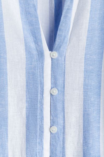 Tiered Linen-blend Dress - Light blue/striped - Ladies | H&M US | H&M (US + CA)