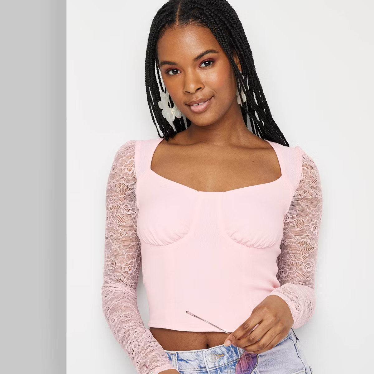 Women's Long Sleeve Lace Bustier Top - Wild Fable™ | Target