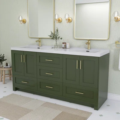 Solid Wood 72" Double Bathroom Vanity with Solid Surface Sink Top Set, Pre-assembled Storage Cabinet | Wayfair North America
