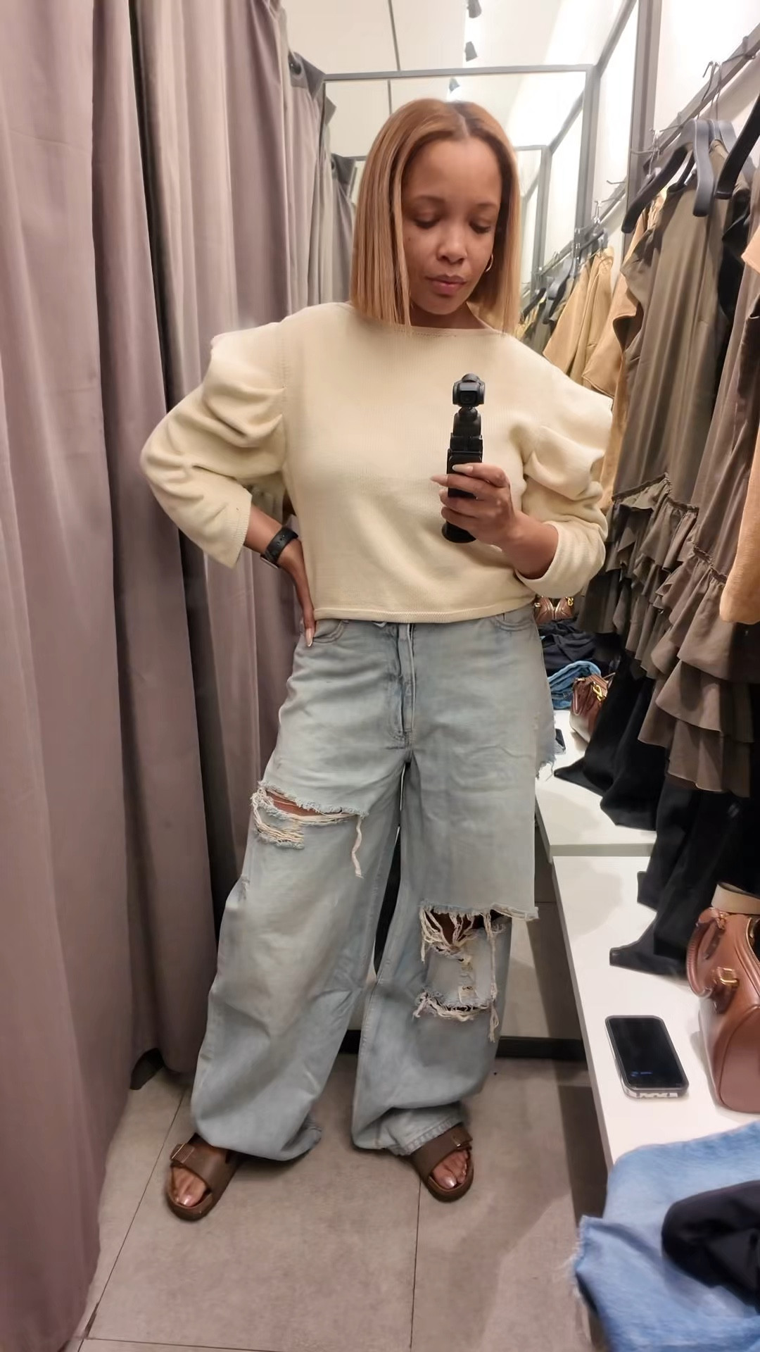 I live a good sleeve moment! I’m actually really loving the contrast between the top and jeans! I might be on to something! Wearing medium top, 38 jeans  

#LTKMidsize #LTKOver40 #LTKootd