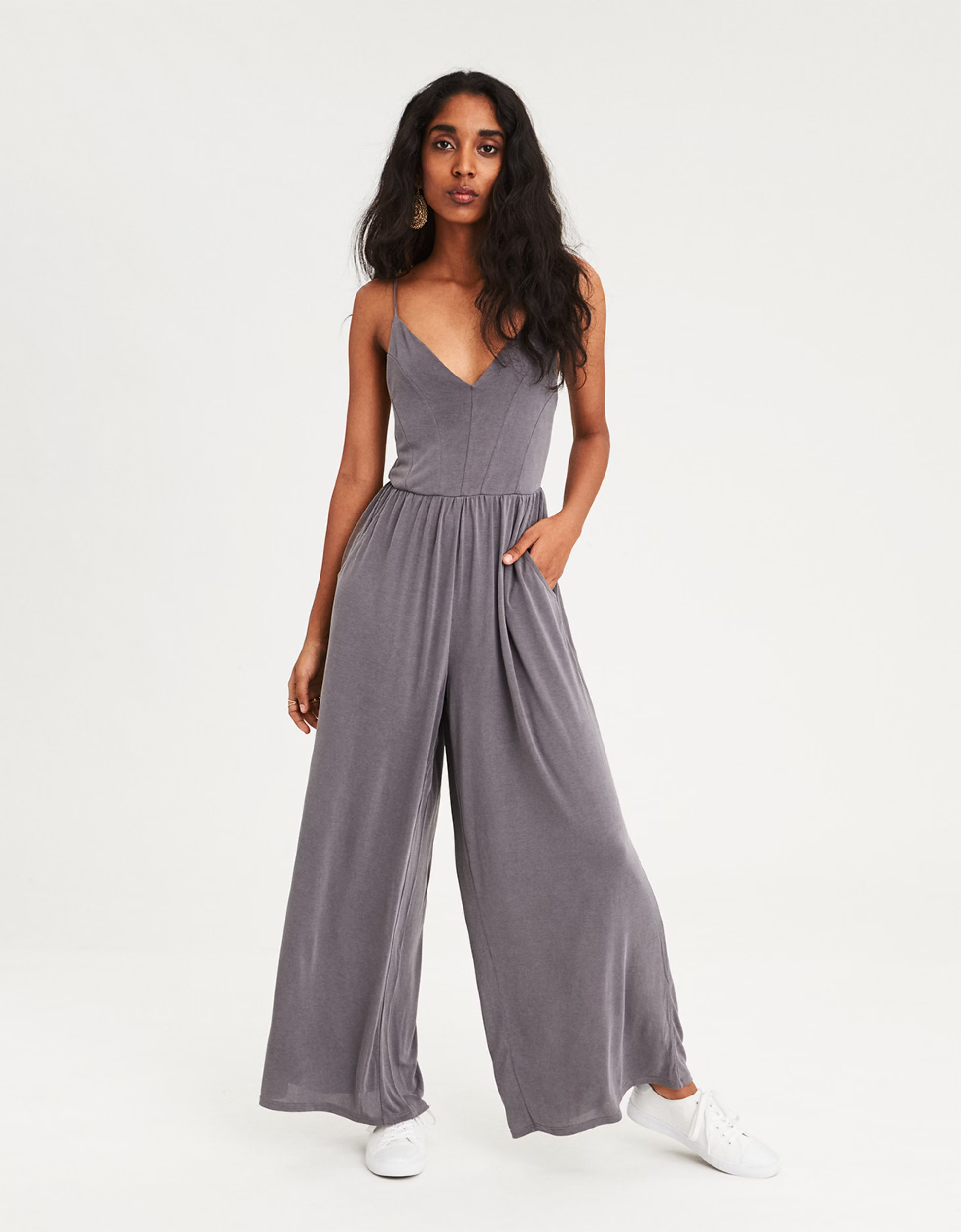 AE Strappy Back Jumpsuit, Gray | American Eagle Outfitters (US & CA)