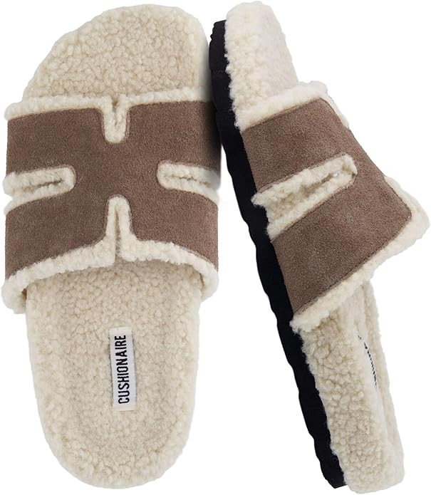 CUSHIONAIRE Cuddle Fur Slippers for Women Faux Shearling Slide Sandal +Memory Foam, Wide Widths A... | Amazon (US)