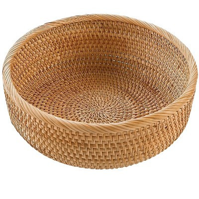 Aoibox Handmade Rattan Bread Basket, Round Wicker Fruit Serving Bowl, Natural Woven Decorative Kitchen Counter Organizer in Honey Brown | Target