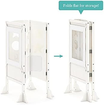 Guidecraft Classic Kitchen Helper Stool - White with 2 Keepers and Non-Slip Mat: Foldable, Adjustabl | Amazon (US)