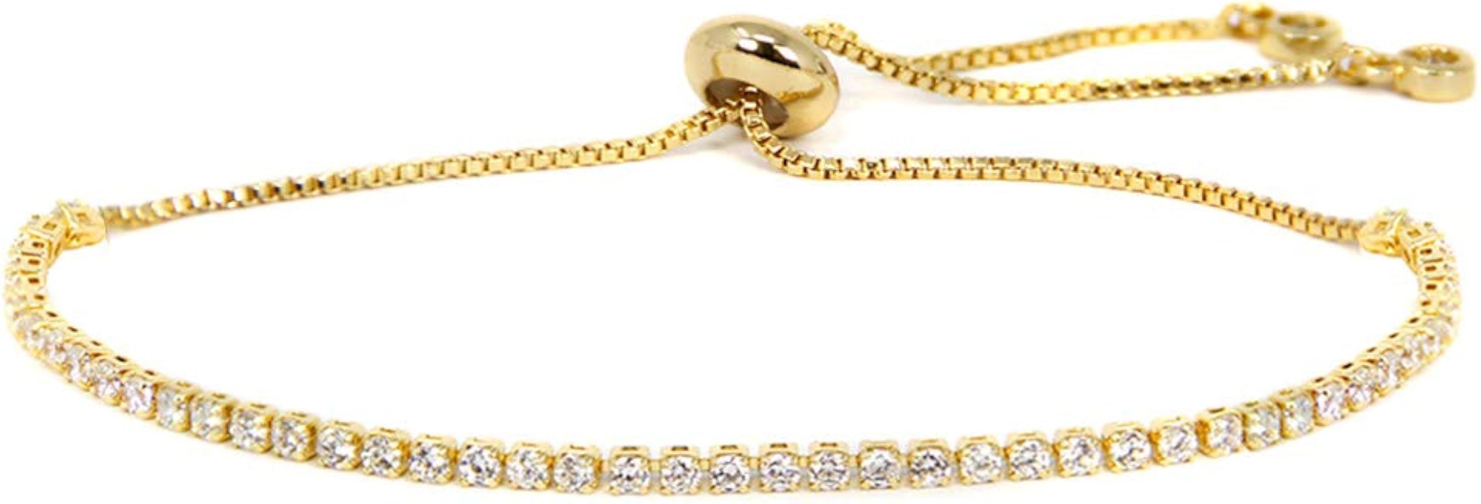 by you Women Fashion Cubic Zirconia Tennis Adjustable Pull String Bracelet Gold Silver Color | Amazon (US)