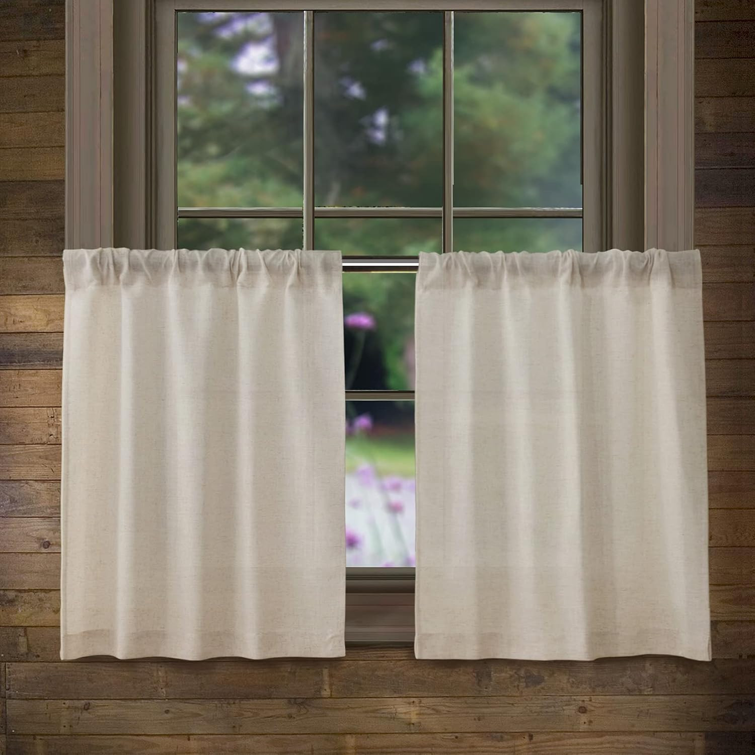 Valea Home Linen Kitchen Curtains 24 Inch Length Rustic Farmhouse Crude Short Cafe Curtains Rod P... | Amazon (US)