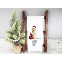 Santa Paws Golden Retriever Flour Sack Towel - Christmas Pup Tea Gift For Lover Dog Mom Holiday Kitchen | Etsy (US)