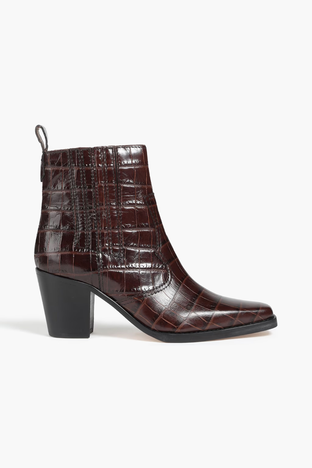 Brown Croc-effect leather ankle boots | GANNI | THE OUTNET | The Outnet (UK and Europe)