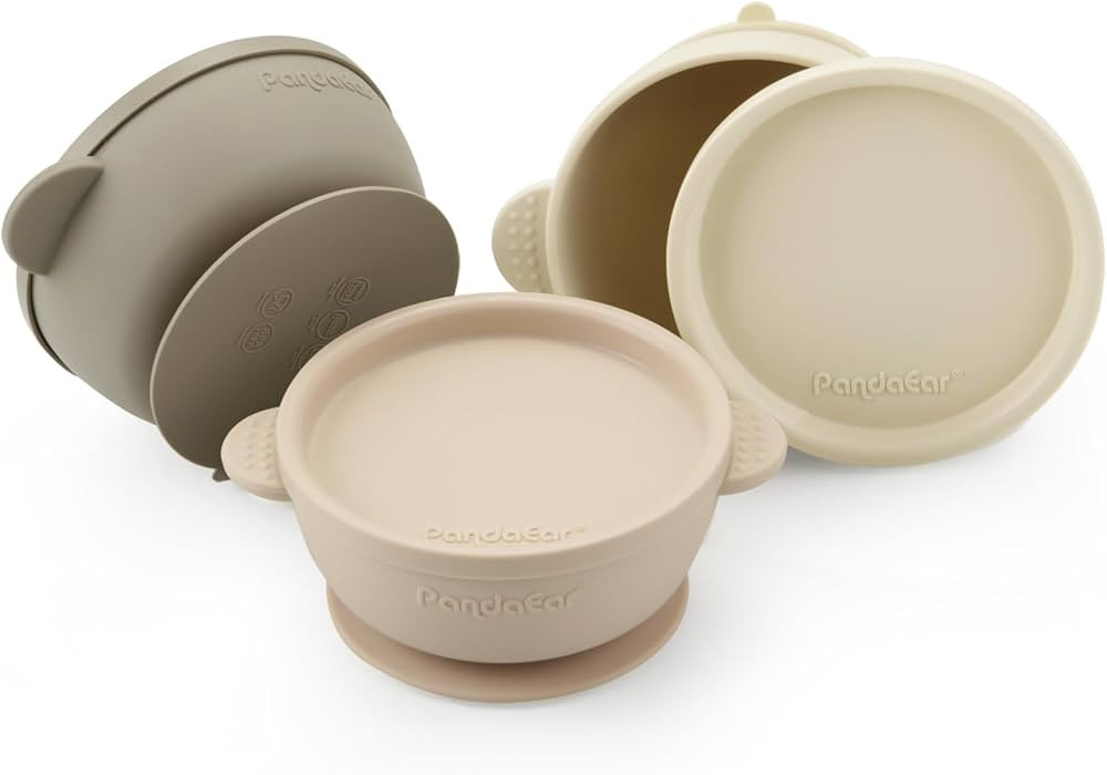 PandaEar Paquete de 3 tazones para bebé con succión, tazón de silicona a prueba de fugas con t... | Amazon (US)