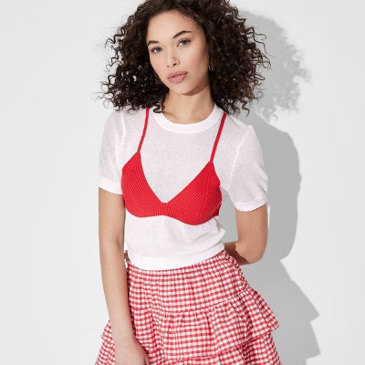 Women's Short Sleeve Crewneck Bikini Pullover Sweater - Wild Fable™ White L: Cotton Blend, Lightweight, Classic Fit, Ribbed Cuff & Hem | Target