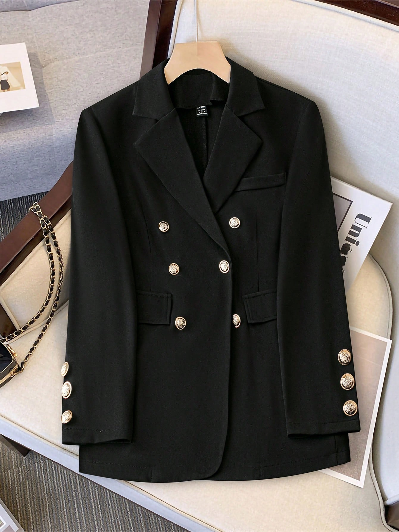 SHEIN Clasi Blazer classique de bureau élégant pour femmes en couleur unie avec boutons dorés | SHEIN