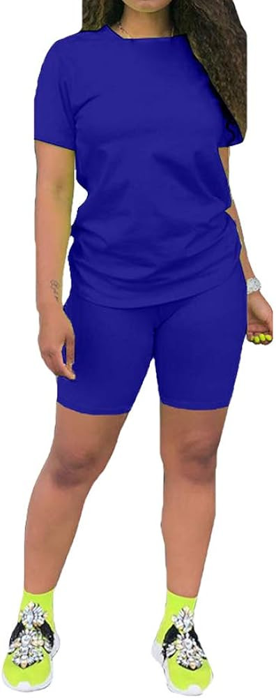 KINIKO Women's 2 Piece Casual Fashion Sports Solid Color Suit short Sleeve top and Pants Set Swea... | Amazon (US)