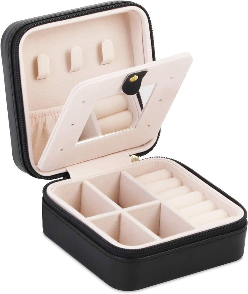 A&A Jewelry Organizer Travel Box - Portable Mirror Jewelry Storage Case Black | Amazon (US)
