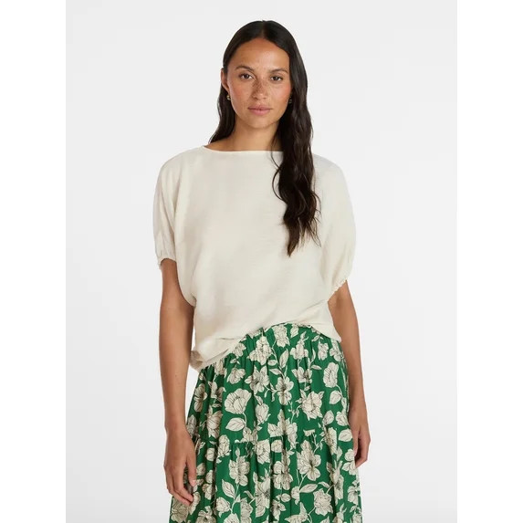 Time and Tru Women's Boatneck Top with Dolman Sleeves, Sizes XS-XXXL | Walmart (US)