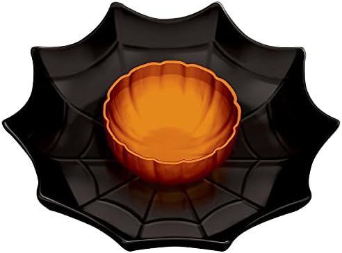 Amscan Halloween Decoration Pumpkin Spiderweb Chip & Dip Bowl | Black and Orange for Home School Car | Amazon (US)