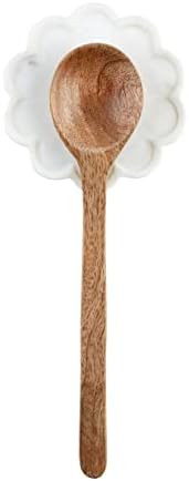 Mud Pie Scalloped Spoon Rest and Wooden Spoon Set, White, 5" dia, | Amazon (US)