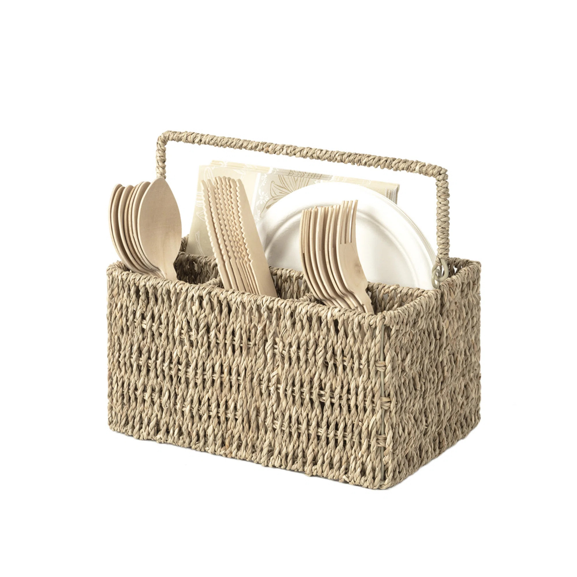 StorageWorks Hand-Woven Wicker Cutlery Holder with Handle, Flatware Basket Organizer | Wayfair | Wayfair North America