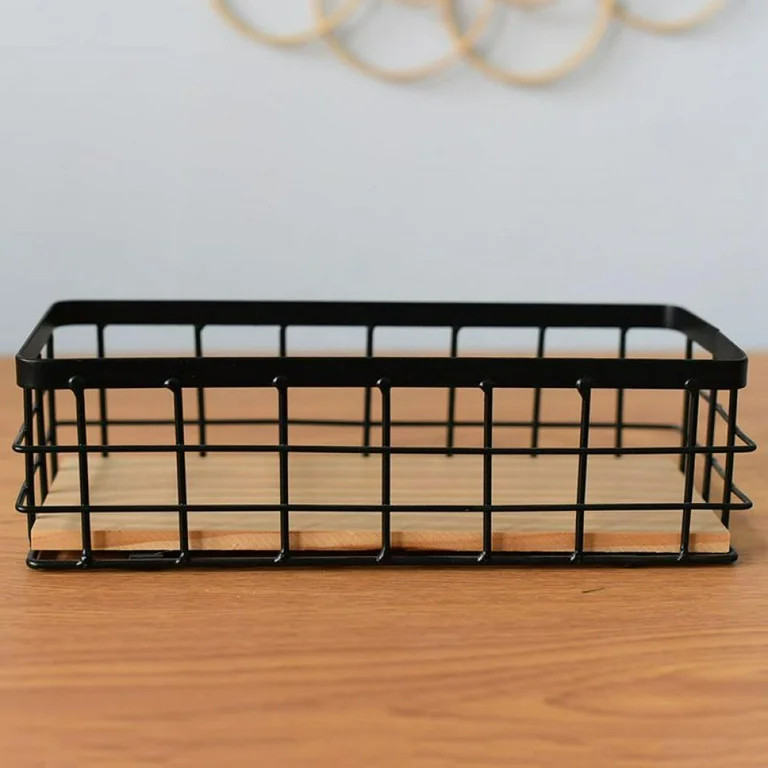 Metal Wire Bathroom Storage Organizer Basket Bin, Rustic Vintage Wire Grid Wooden Base Organizing... | Walmart (US)