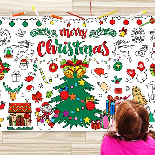 BAOXUE Christmas Coloring Tablecloth for Kids, 72 * 31 in Giant Christmas Coloring Banner Posters Holiday Paper Tablecloths, Christmas Party Activities Christmas Crafts for Kids | Amazon (US)