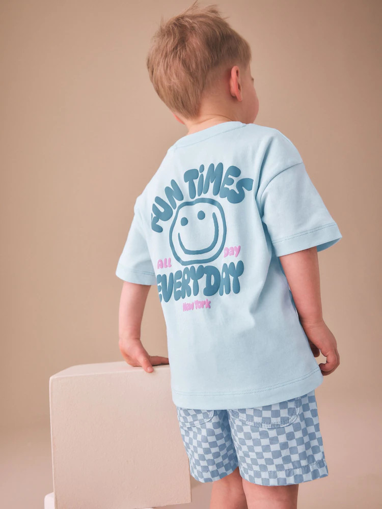 Blue Checkerboard Short Sleeve T-Shirt & Shorts Set (3mths-7yrs) | Next US