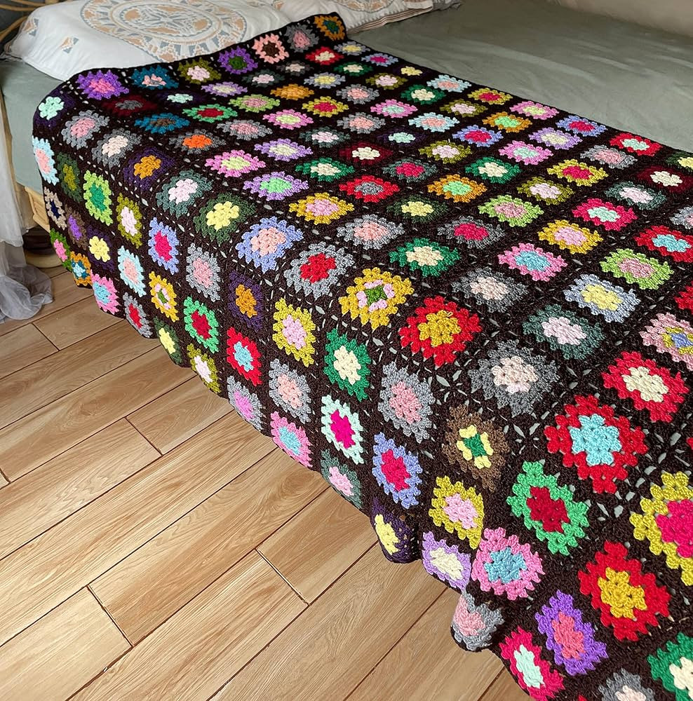 RISEON Handmade Granny Square Crochet Throw Blanket Sweater Style Mat, Crochet Quilt, Multicolor ... | Amazon (US)