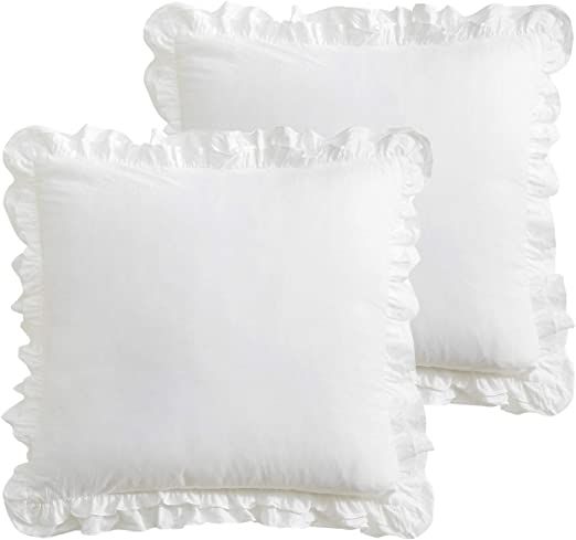 K MASANIJI 2 Pack Shabby White Ruffled Euro Shams Pillow Covers, Washed Cotton 26x26 inches Farmh... | Amazon (US)