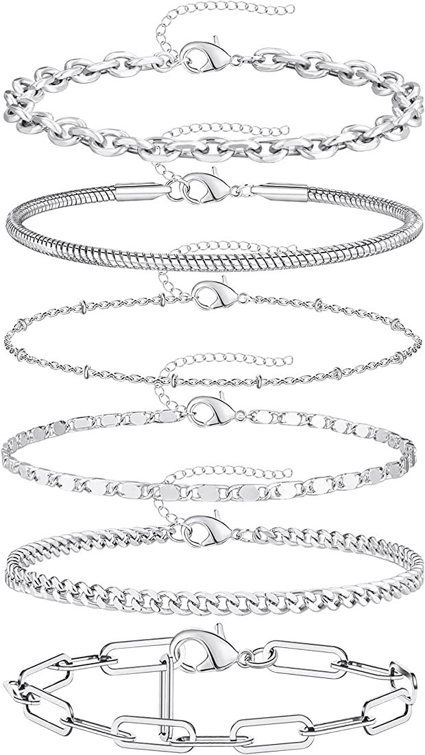 doubgood Silver Bracelets for Women, Adjustable Bracelet Sets 14K Real Gold Plated Stackable Pape... | Amazon (US)