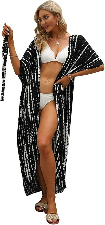Hount Women's Swimsuit Beach Cover Up Tie Dye Open Front Long Kimono Bikini Beachwear Bathing Suit C | Amazon (US)