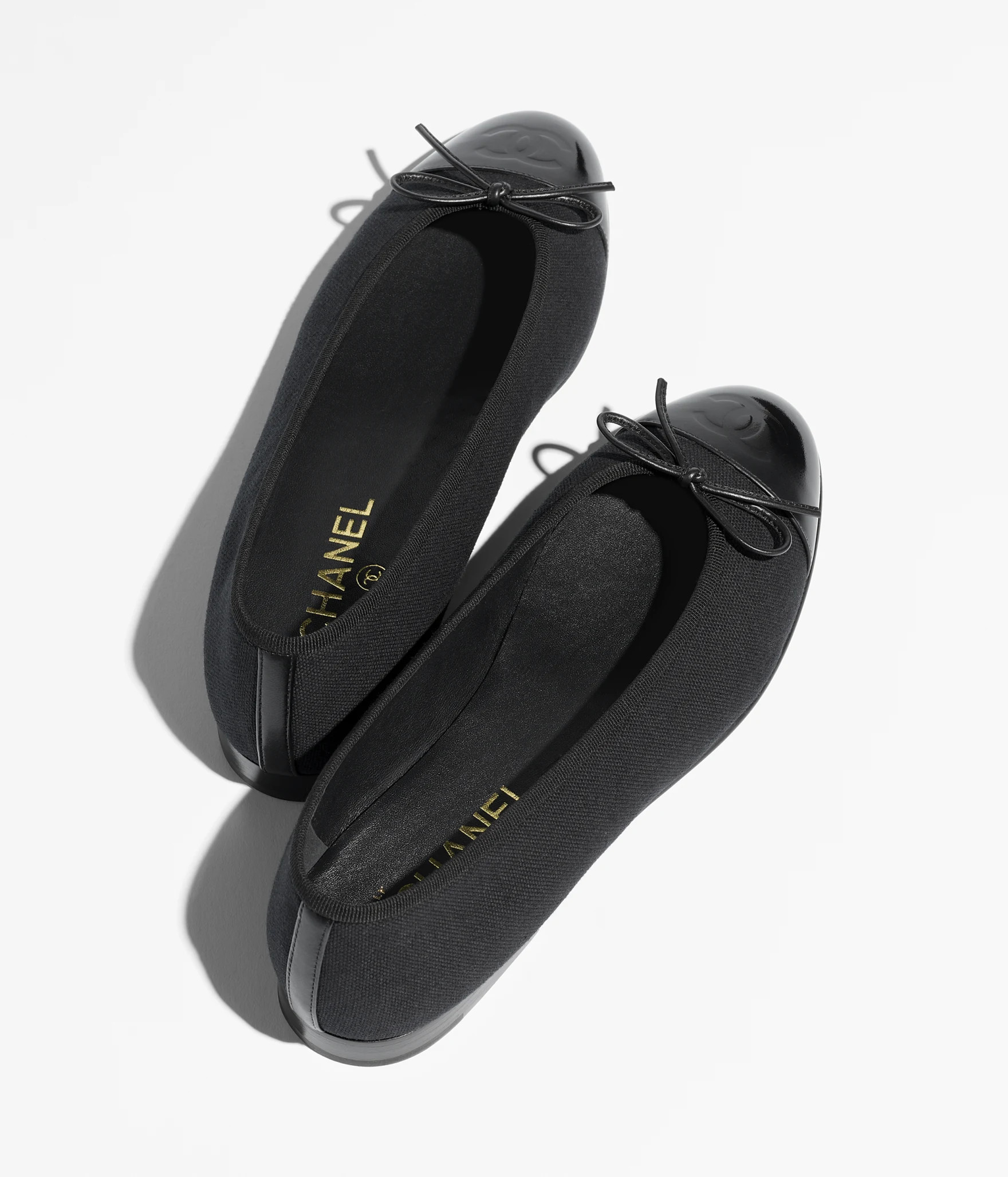 Ballet flats - Cotton & patent calfskin, black — Fashion | CHANEL | Chanel, Inc. (US)