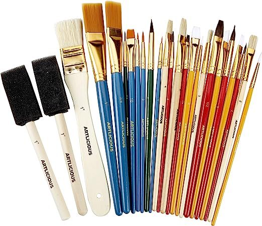 Artlicious - 25 All Purpose Paint Brush Value Pack - Great with Acrylic, Oil, Watercolor, Gouache | Amazon (US)