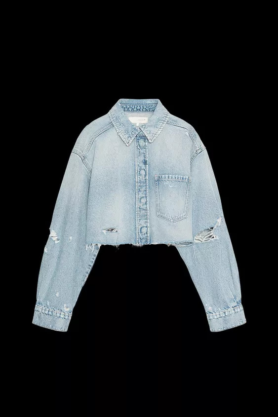 TRF RIPPED CROP DENIM OVERSHIRT | Zara US