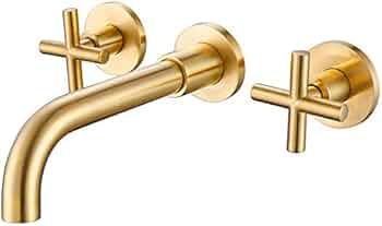 Bathroom Faucet Brushed Gold, Wall Mounted Bathroom Sink Faucet Double Cross Handles, 360 Swivel ... | Amazon (US)