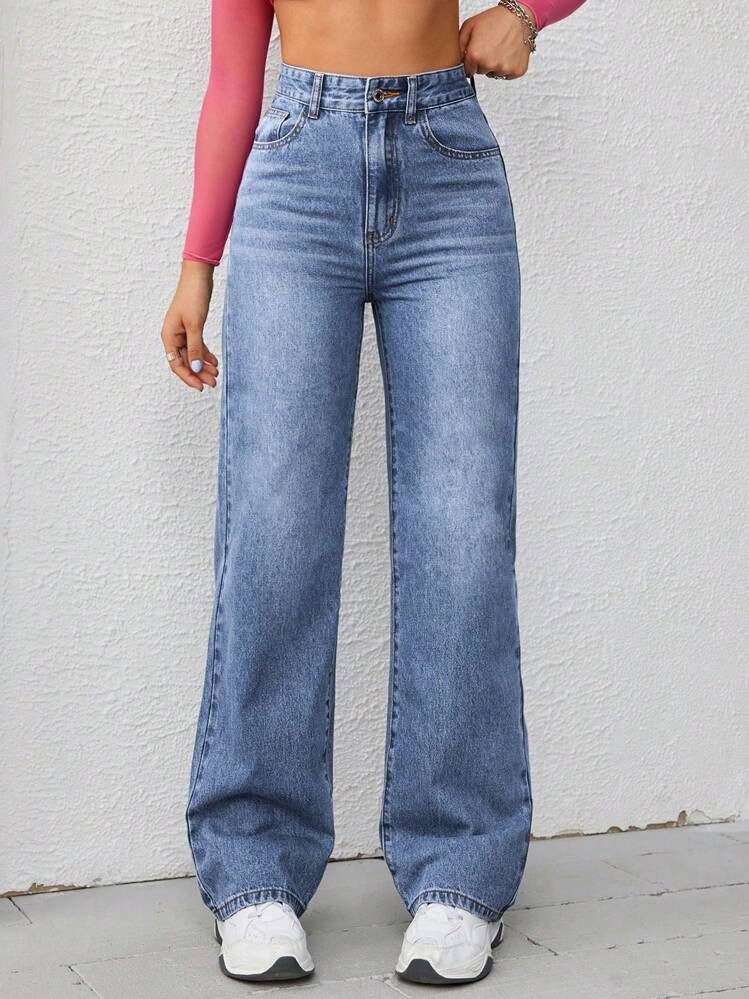 SHEIN Tall Casual Daily Cat Whiskers Washed Wide Leg Jeans | SHEIN