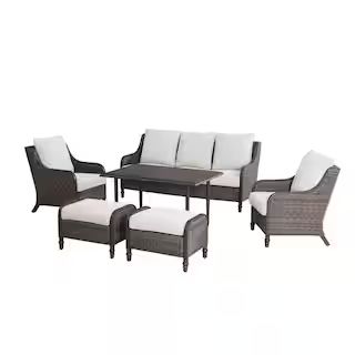 Hampton Bay Windsor 6-Piece Brown Wicker Outdoor Patio Conversation Seating Set with CushionGuard... | The Home Depot