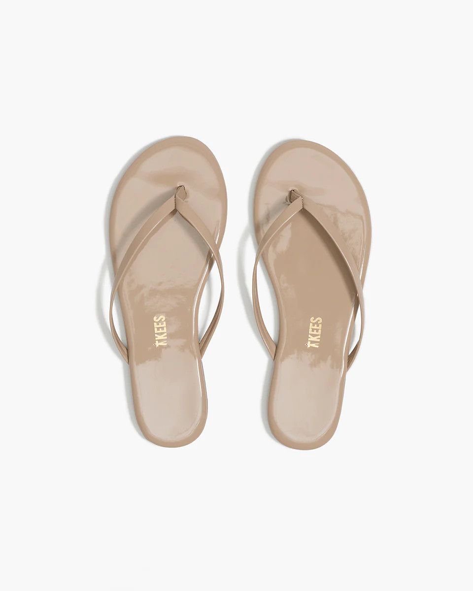 TKEES Lily Glosses Leather Flip Flops in Custard | TKEES