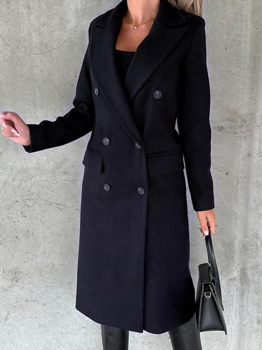 Womens Long Wool Coat Double Breasted Trench Coat Fall Winter Clothes | Amazon (US)