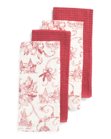 Set Of 4 18x28 Christmas Toile Kitchen Towels | TJ Maxx