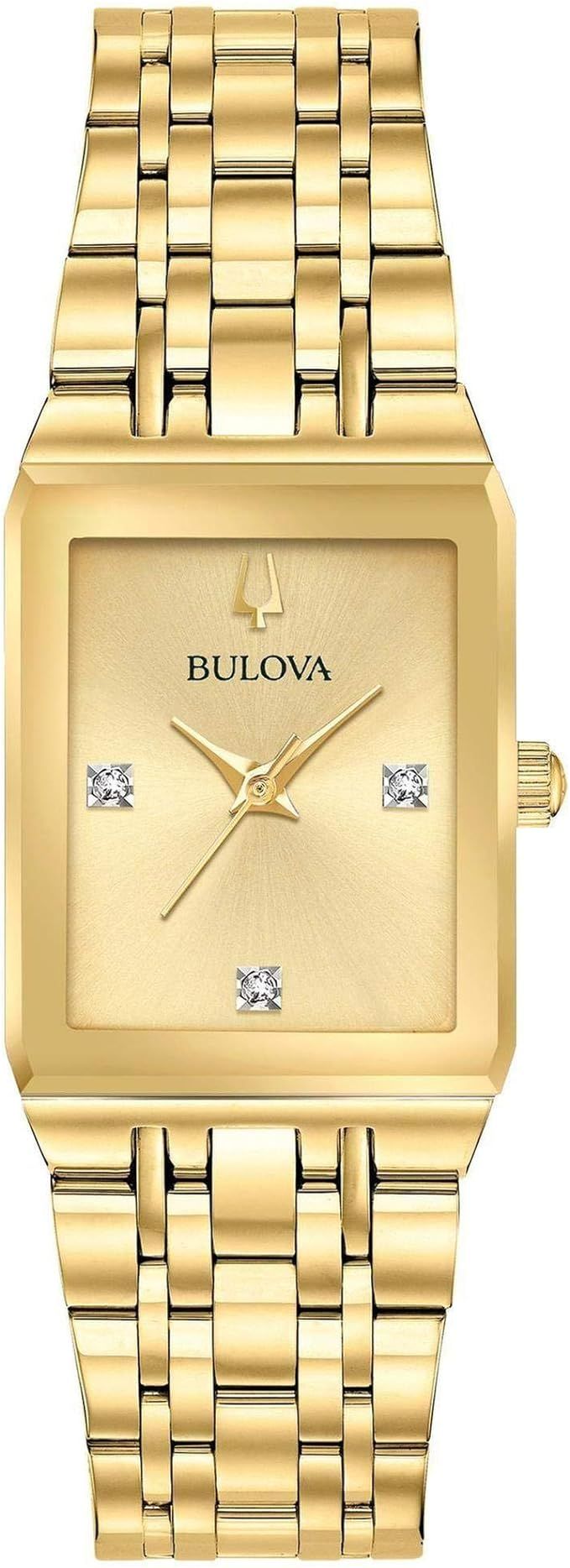Bulova Ladies Futuro Quadra Rectangular Case Yellow Gold-Tone Stainless Steel Watch | 20.5x32mm |... | Amazon (US)